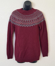 Icewear Womens Sweater Merino Wool Icelandic Design Red Fair Isle Nordic NWT
