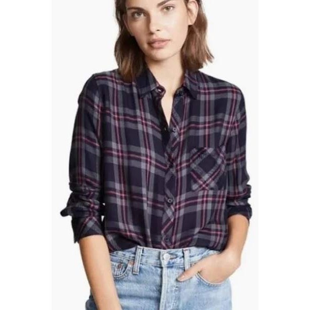 RAILS Hunter Flannel Button-down Shirt in Coal Gray and Rose Plaid SZ Med View 3