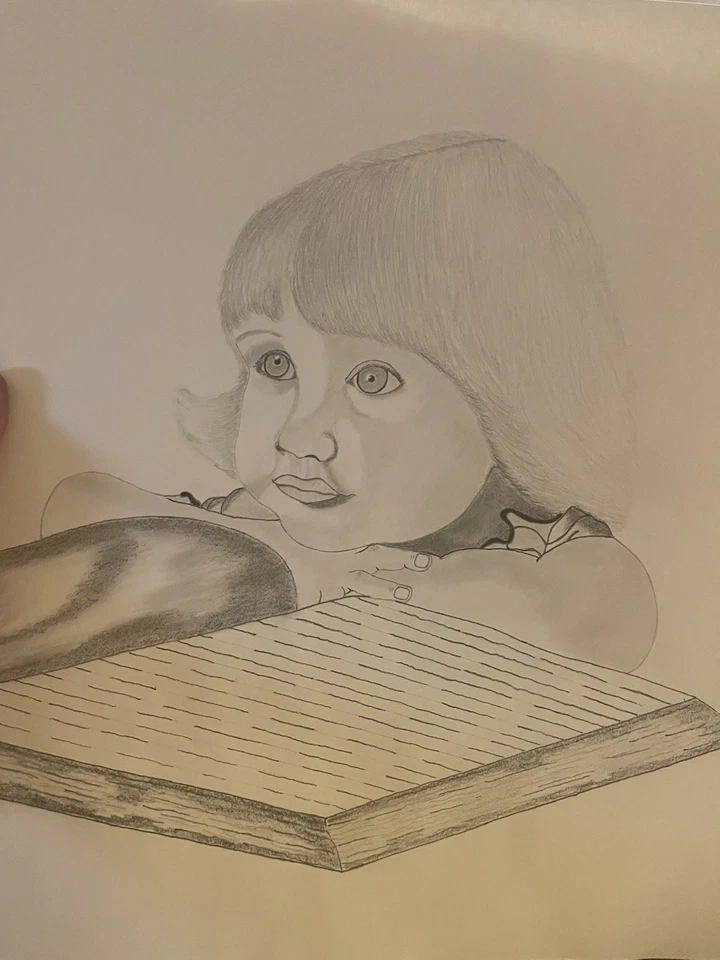 Juego de 3 dibujos a lápiz originales de A. L. Beckham - niños, béisbol y retrato Foto 3 de 3