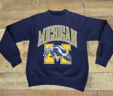 Vtg 90s Michigan Wolverines Blue Wolverines College Sweatshirt Sz L See Measure
