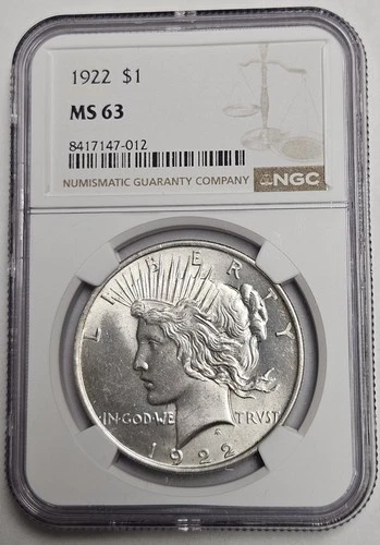 1922 P Philadelphia Mint Peace Silver Dollar NGC MS 63