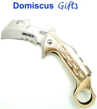 7"  NEW! WARTECH Gold Gray Spring Assist Pocket Knife KARAMBIT Blade Knives