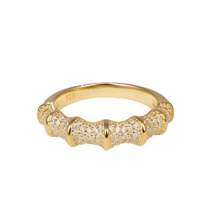 Authentic The Love Collection Gold Plated Sterling Silver CZ Pave Bamboo Ring Size T RRP28