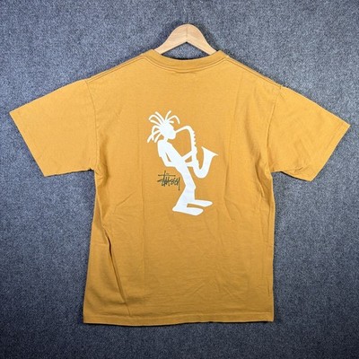 Vintage Stussy Shirt Mens Large Yellow 90s Skate Surf Saxophone