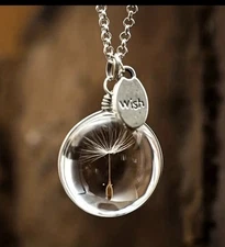 Dandelion Seed Necklace Glass Globe Vial Wishing Jewelry Make A Wish 18” Inches