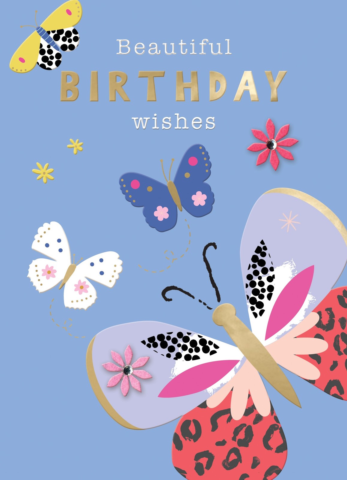 Embellished Beautiful Birthday Wishes Birthday Greeting Card With Butterflies
