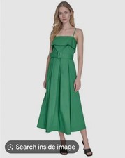 Vince Camuto Size 16 Women's Cotton Belted Foldover-Neck Midi Dress Green ($168)