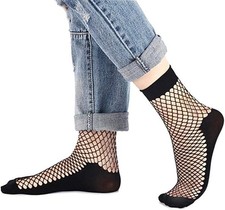 Womens Fishnet Socks Short Ankle Sock High Mesh Fishnet Hosiery 5 Pack