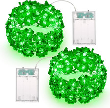2 Pack Shamrock String Lights, 17.06Ft 50 LED Green Lucky Clover Light, Battery