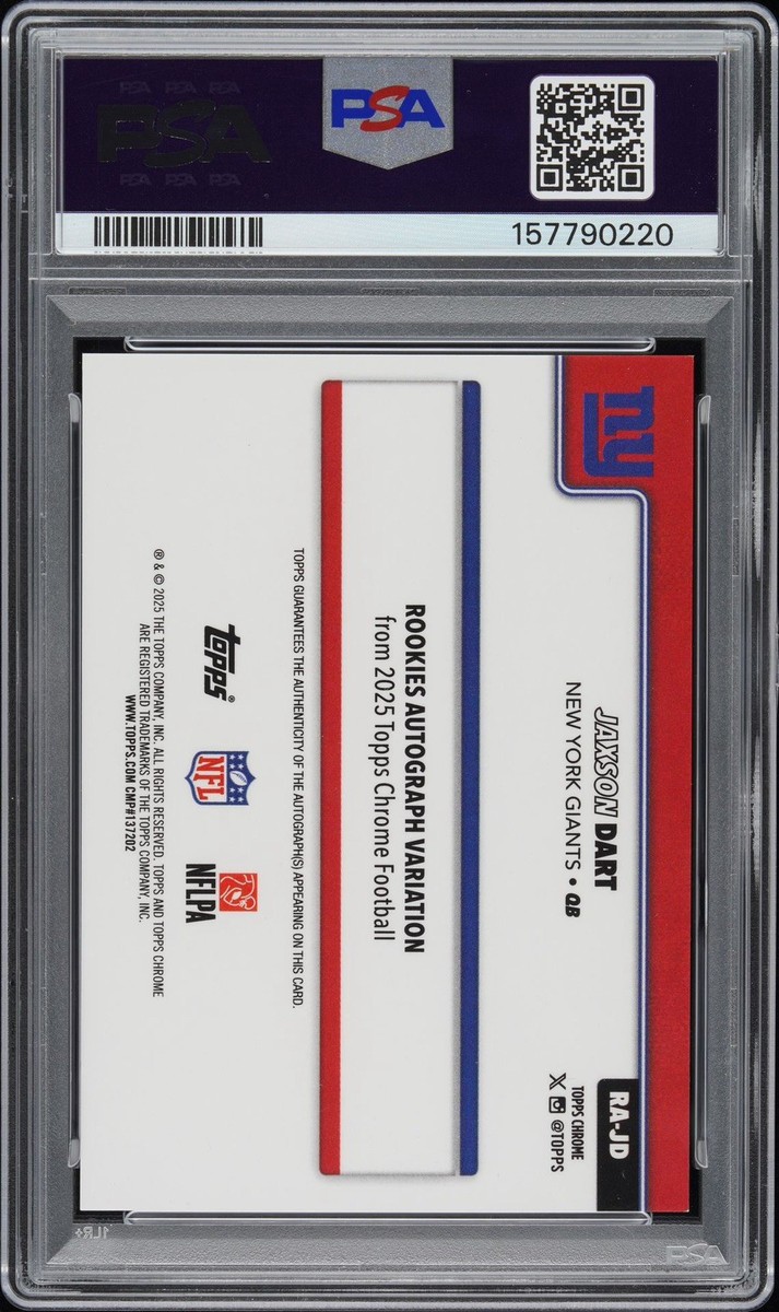 2025 Topps Chrome Jaxson Dart PSA 8 Auto Gem 10 Rookie First Day