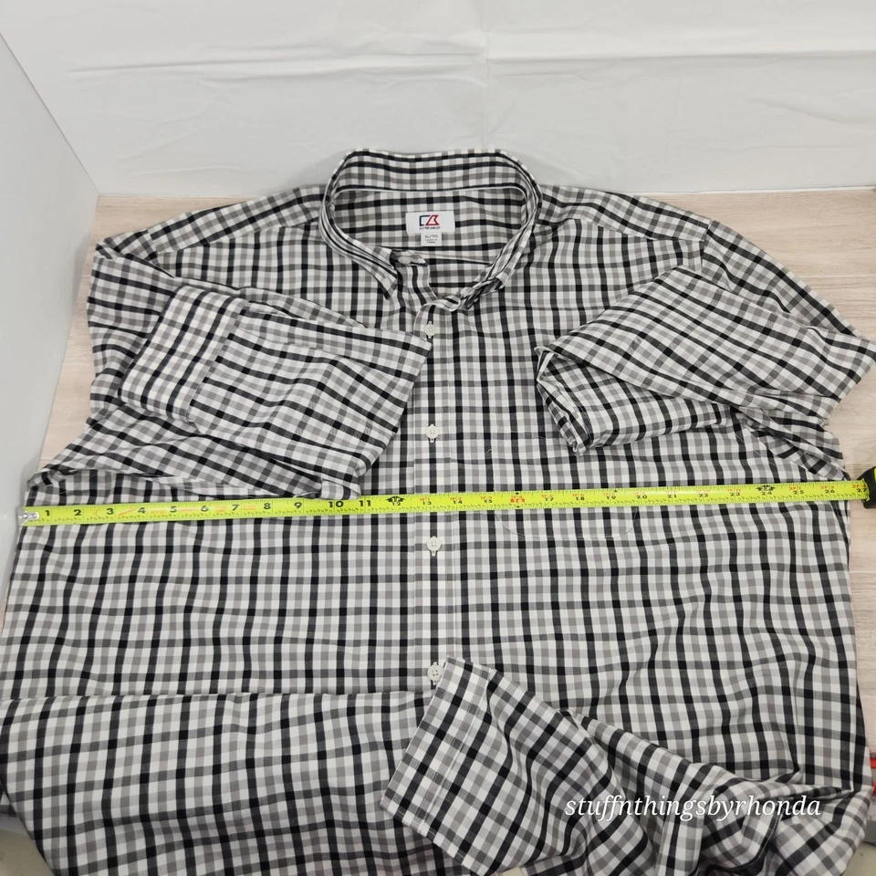 Cutter & Buck LS Mens Button Up Black, Gray & White Plaid Front Pocket Size XL - Image 4 of 4
