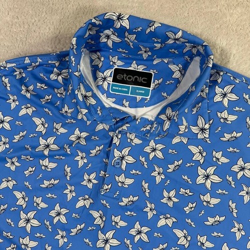 Etonic Herren XL blau Blumen Golf Polo Shirt Freizeit himmelblau Strand Erwachsene flexibel gebraucht, in einwandfreiem Zustand