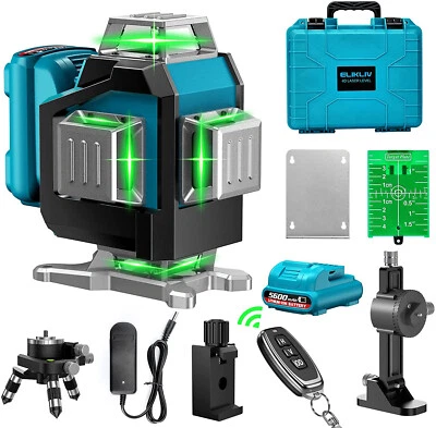 Elikliv 4D Self-Leveling Green Laser Level 4x360° Cross Line + Receiver + Tripod