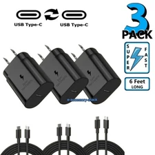 3 Pack 25w USB-C Fast Wall Charger+6ft Cable For Galaxy S25 S24 S23 S22 Ultra +
