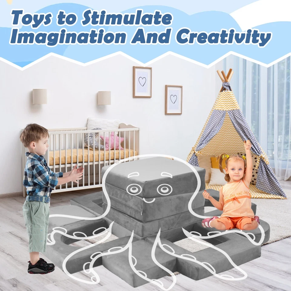 Kids Couch Play Set, 10 PCS Modular Kids Sofa Couch Indoor Couch Playhouse Gift - Image 4 of 4