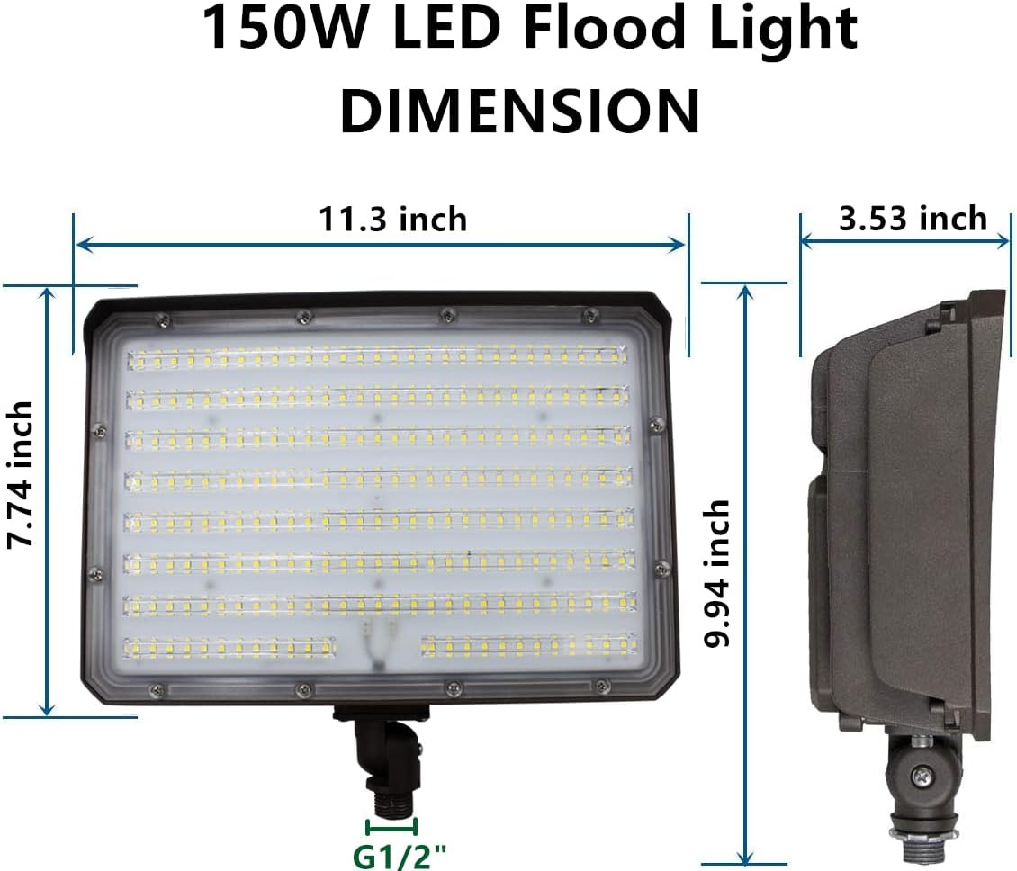 150W Outdoor LED Flood Light Dusk to Dawn with Knuckle, 21000LM 1500W Equivalent