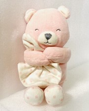 Carters Just One You Pink Plush Teddy Bear Rattle Holding A Security Blanket 9