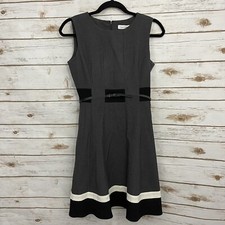 Calvin Klein Colorblock Belted Fit And Flare Sleeveless Career Dress 4 Petite