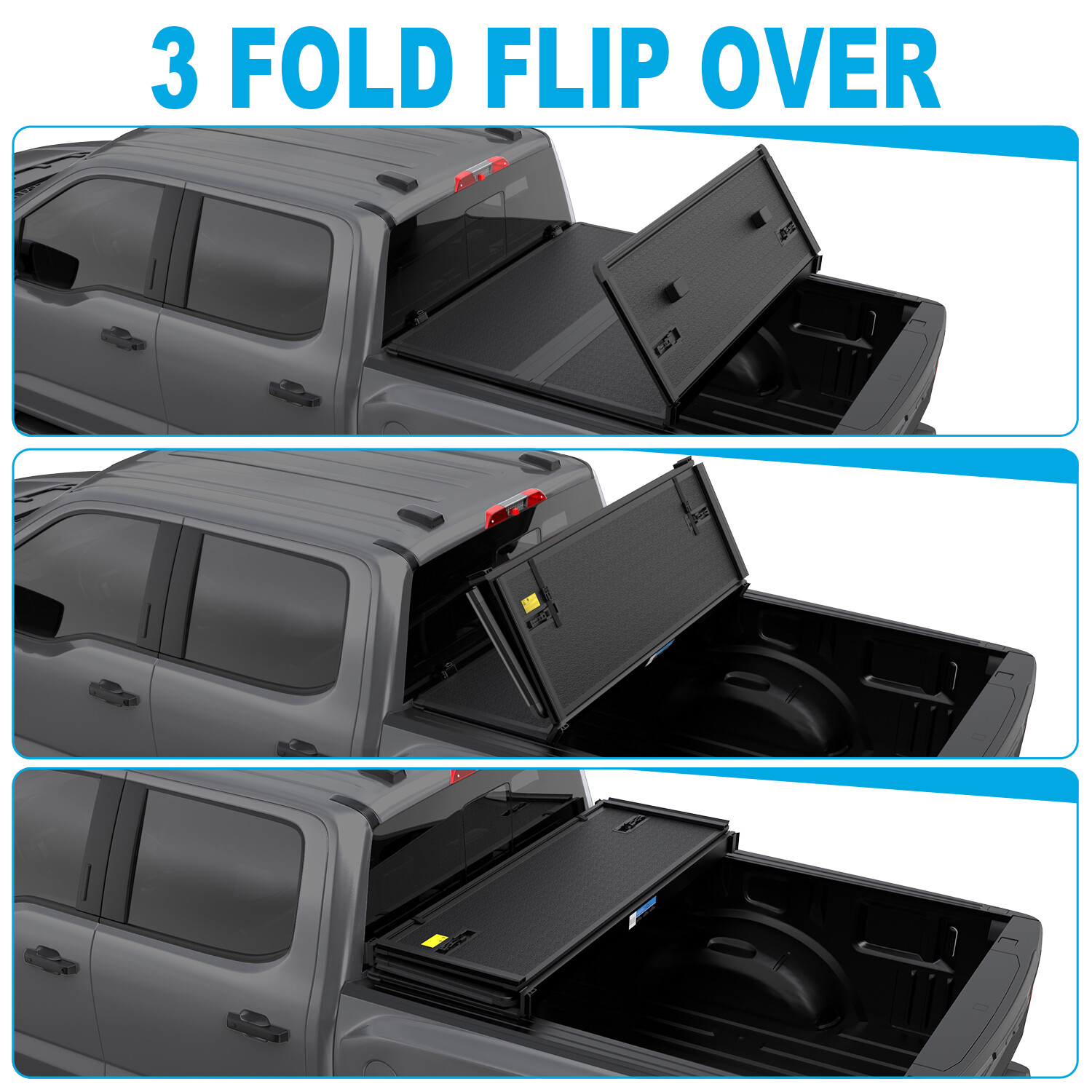 6.5ft Hard FRP Tonneau Cover For 20152024 Ford F150 3Fold Truck Bed