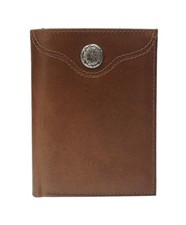 98002T- Western Cowboy Floral Concho Full Grain Leather TriFold Wallet, Brown