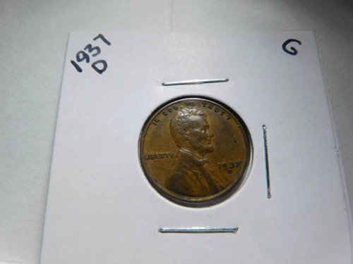 1937 D Lincoln Cent Wheat Penny-Good to Very Good Circulated condition