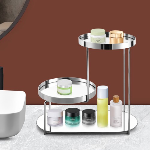 Cosmetics Storage Display Rack Bathroom Makeup Organizer Countertop Silver NEW