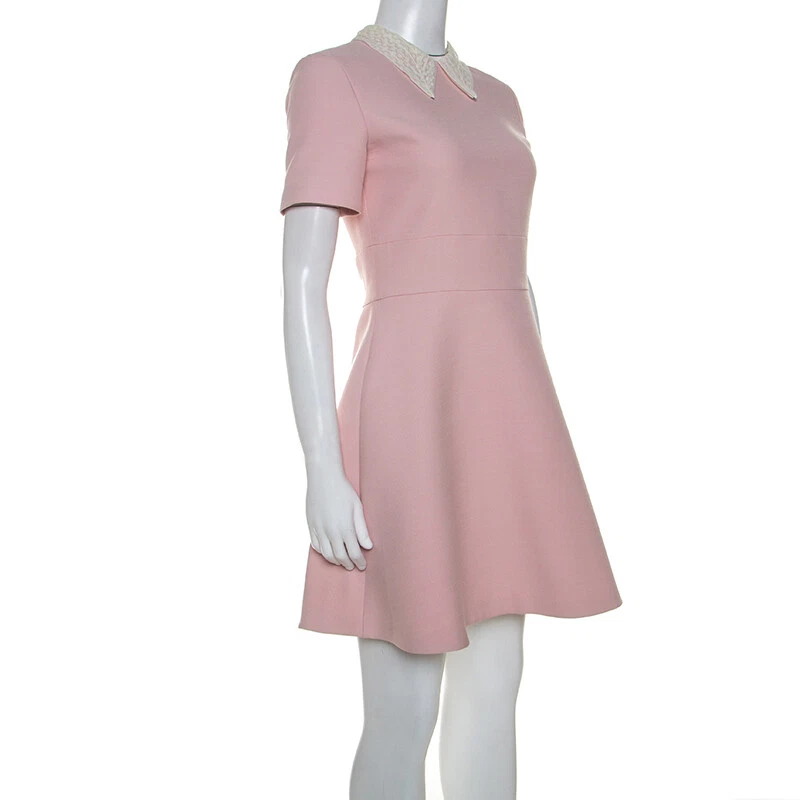 CHRISTIAN DIOR Lace Collar Neck Short Sleeve Pink Fit to Flare
