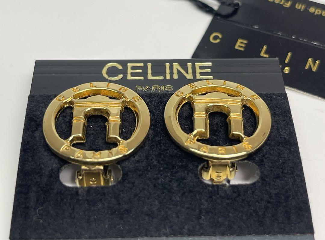 CELINE Vintage Arc de Triomphe Clip-on Earrings Gold Women's