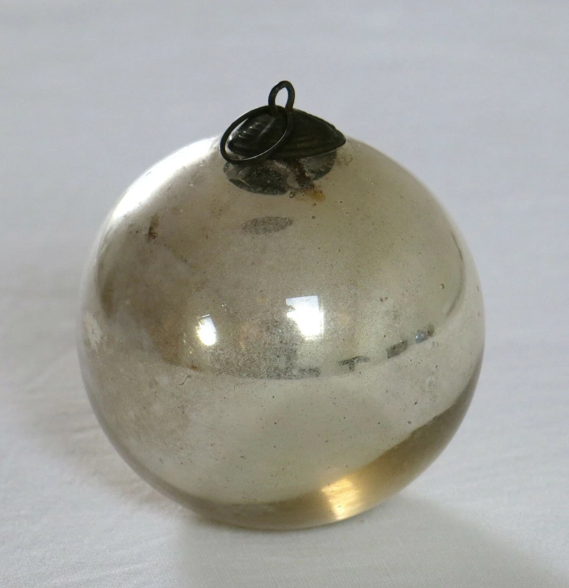BOULE DE NOËL Ancienne Vintage, Verre Églomisé Mercurisé