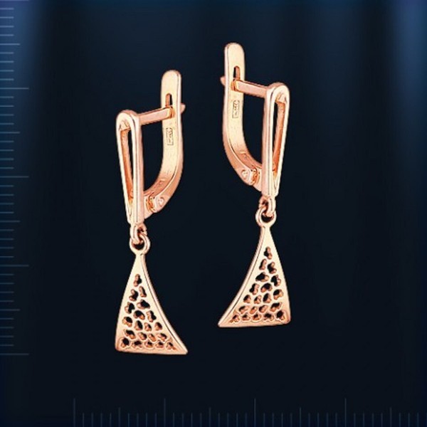 Gold Ohrringe Dreieck Ohne Steine Russisches Rose Rotgold 585 Neu GläNzend 21 Mm-image