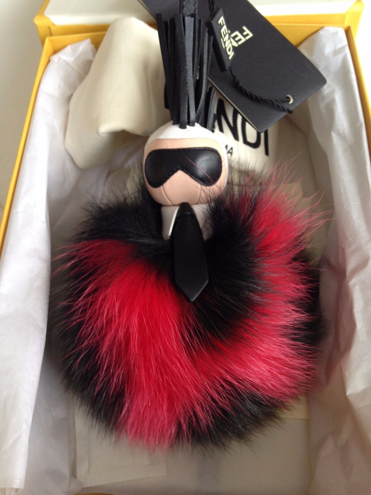 FENDI KARL LAGERFELD TOP BROWN RED SEXY FOX FUR BUG MONSTER DRESS BAG CHARM  NEW