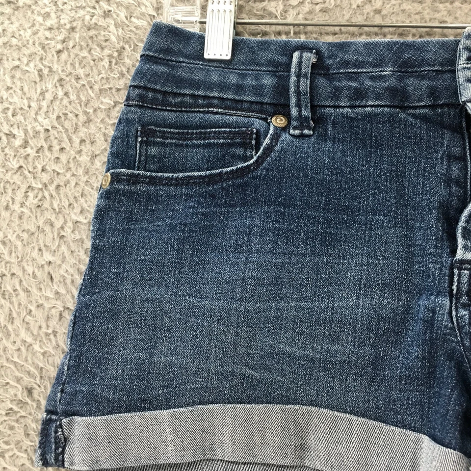 Pantalones Cortos Candies con Puños para Mujer 7 (Real 30x2) Azul Denim Tiro Medio Lavado Oscuro Cremallera Foto 4 de 4