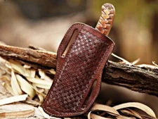 USA Hand Engraved Pancake Sheath Fixed Blade Knife Leather Sheath Pouch Holster