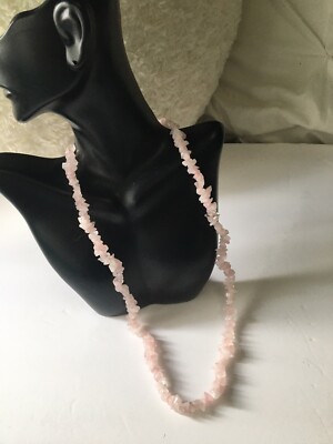  Pink Rose Quartz Chip Necklace Gold Tone Clasp