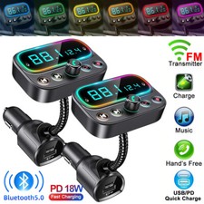 Bluetooth 5.0 Car Wireless FM Transmitter Adapter 2USB PD Charger AUX Hands-Free