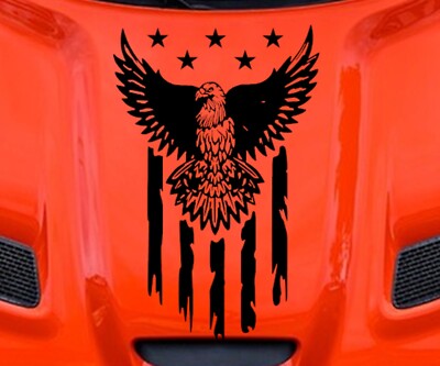 NEW EAGLE USA Flag Hood Door Vinyl Decal Racing Stripes (Fits CHALLENGER)