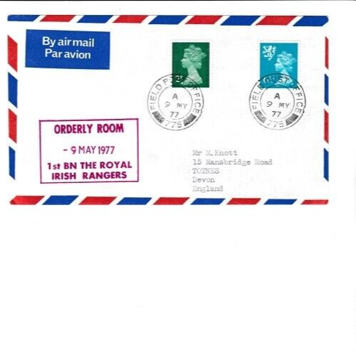 NS21 1977 UN FORCES IN CYPRUS FPO 775 1ST BN ROYAL IRISH RANGERS COVER TO GB - Picture 1 of 2