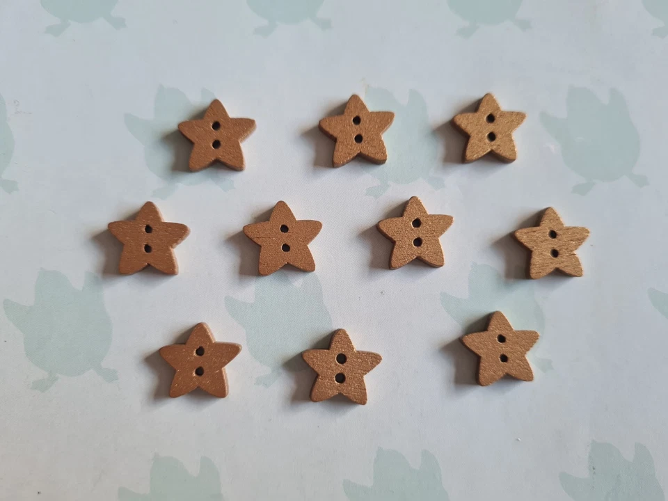 Gold & Silver Star Wooden Buttons, 14mm, 10/25pcs 2-Hole Crafts Sewing UK Seller - Image 3 of 4