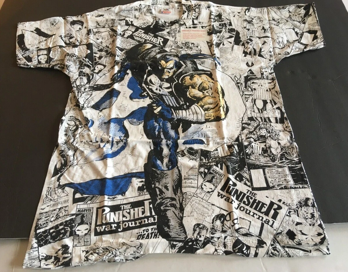 Vintage Marvel Punisher Mega Print White Large T Shirt 100% Cotton Preshrunk