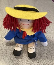 9" Madeline Cloth Rag Doll in Blue Coat Dress w/ Yellow Hat Eden 1990 VGUC