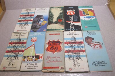 10 DIFFERENT VINTAGE PHILLIPS 66 OIL CO., HIGHWAY MAPS