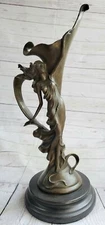 Art Nouveau Brown Patina Mythical Mystery Nymph Vase Bronze Sculpture Statue