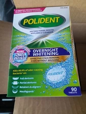 Polident Overnight Whitening Antibacterial Denture Cleanser Tablets, 90 Count