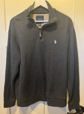 US Polo Assn. Sweater Mens L Pullover Quarter Zip Gray