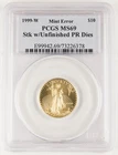 1999 W $10 1/4 Oz GOLD AMERICAN EAGLE COIN PCGS MS69 Error Unfinished Proof Die