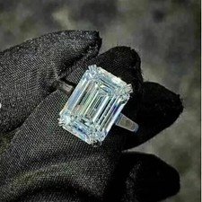 4.30 Ct Emerald Cut White Moissanite Solitaire Wedding Ring 925 Sterling Silver