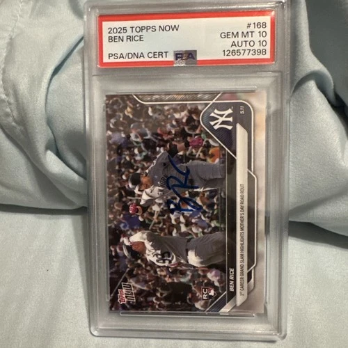 2025 TOPPS NOW #168 BEN RICE ROOKIE RC PSA 10 AUTO 10