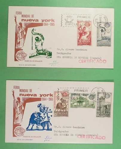 DR WHO 1964 SPAIN 2 FDC NY WORLDS FAIR COMBO R49148