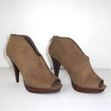 Charming Charlie Brown Suede Open Toe Zip Up 4.5" Heel 8.5