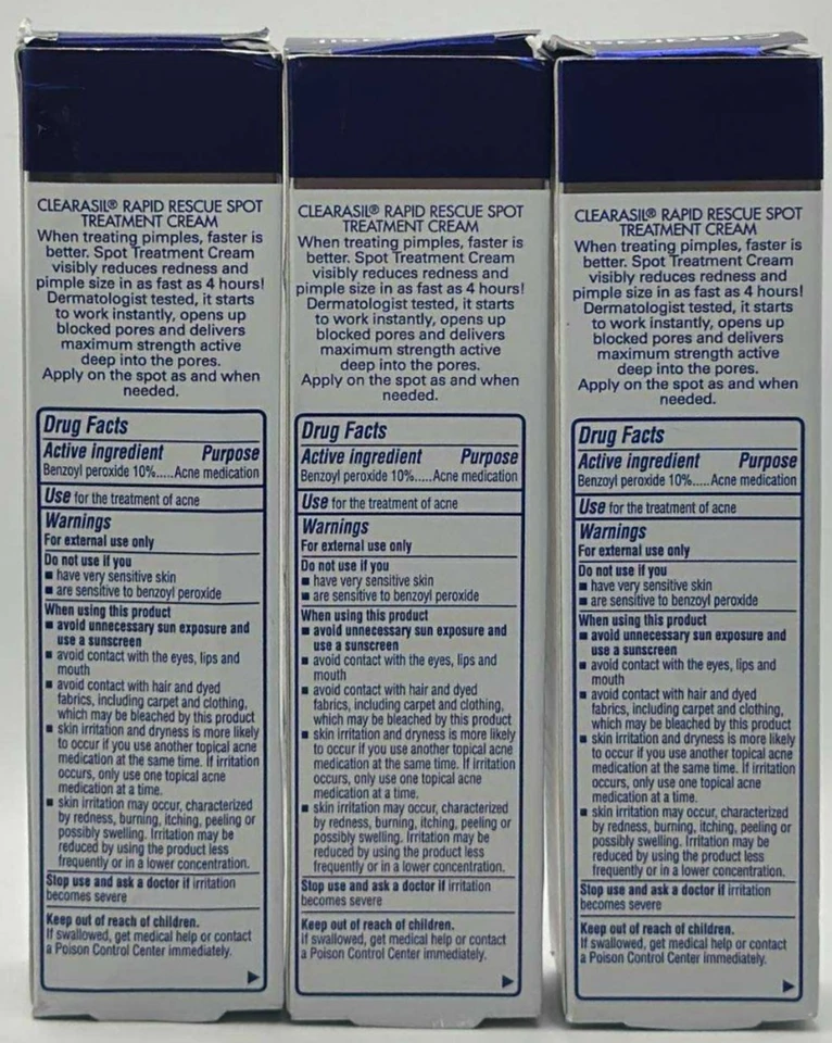 3PK Clearasil Rapid Rescue Spot Treatment Cream ~ 1 OZ EACH ~ EXP 3/26+ ~ READ - Image 3 of 3